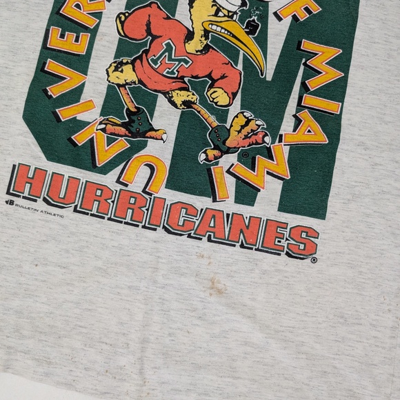 Vintage University of Miami Hurricanes T-shirt Short Sleeve Tee Paper Thin - Picture 3 of 7